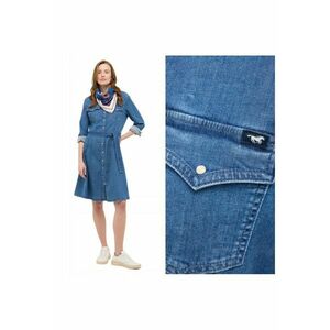 Rochie Dama - Style Elisa Denim Dress - Regular Fit - Cu Guler - Maneci Lungi - Denim Accent - Nasturi - Bumbac - Albastru - Albastru imagine