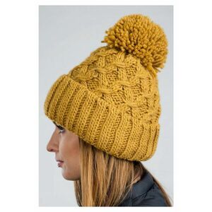 Caciula Dama Din Lana - Cz08 - Unica - Compozitie 30% Lana - 10% Viscoza - 60% Poliacril - Cu Pompon - Uni - Galben imagine