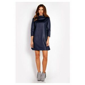 Rochie Dama - L006 - Trapez Mini - Decolteu Tip Cascada - Maneci 3/4 - Usor Evazata - Tesatura Confortabila cu Vascoza si Elastan - Eleganta - Ideala Intalniri - Gri - Albastru inchis imagine