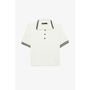 Pulover crop polo cu terminatii contrastante - Alb murdar imagine