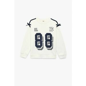 Bluza de trening din amestec de bumbac cu imprimeu text - Crem/Bleumarin imagine