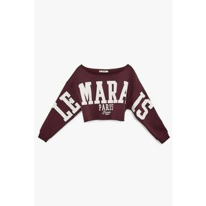 Bluza crop de trening cu imprimeu text - Rosu inchis imagine