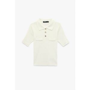 Pulover slim fit cu maneci scurte - Alb murdar imagine