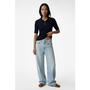 Pulover slim fit cu maneci scurte - Albastru ultramarin imagine