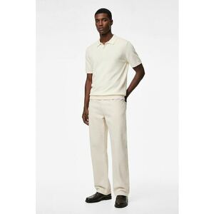 Pulover polo tricotat fin - Crem imagine