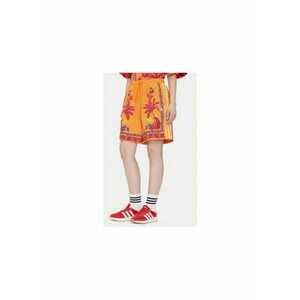Pantaloni scurti cu model floral si croiala ampla. - Portocaliu/Bordeaux imagine