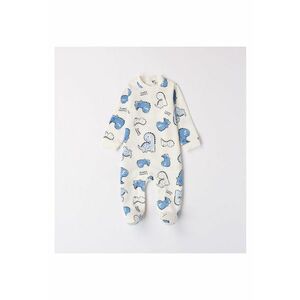 Salopeta lunga cu imprimeu dinozaur pentru bebe baiat - 4.7177 - Alb/Albastru - Alb/Albastru imagine