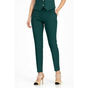 Pantaloni dama din stofa - conici - cu talie inalta si buzunare laterale - Verde imagine