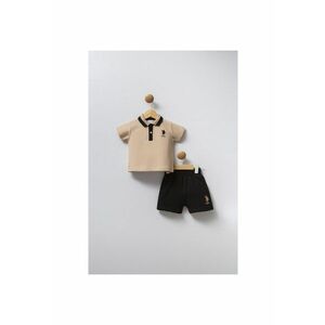 Set doua piese cu tricou si pantaloni scurti pentru baieti - Bej imagine