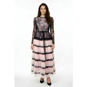 Rochie midi din dantela si tul Celena - Negru/Roz prafuit imagine