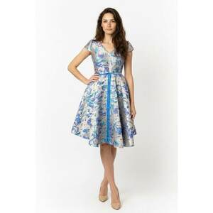 Rochie midi din brocart Carla - Albastru/Bej deschis imagine