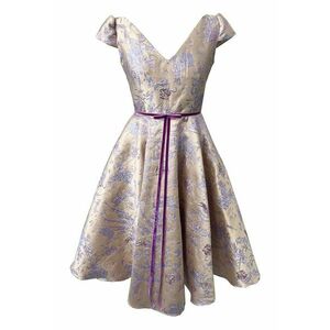 Rochie midi din brocart Carla - Violet/Bej deschis imagine