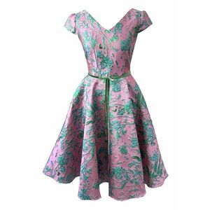 Rochie midi din brocart Carla - Turcoaz/Roz flamingo imagine