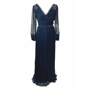Rochie maxi din matase cu detalii brodate Jacqueline - Bleumarin imagine