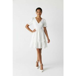 Rochie din in cu flori 3D aplicate Carolina - Alb imagine