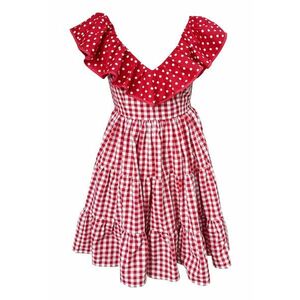 Rochie din poplin cu carouri si buline Minnie - Rosu imagine