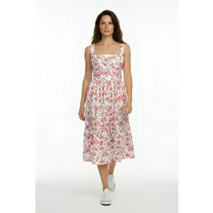 Rochie cu decolteu patrat si model floral Maxime - Roz imagine