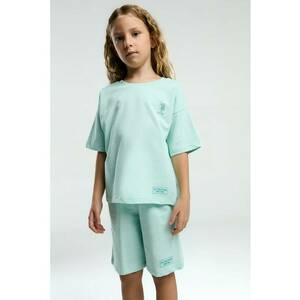 Set de tricou de bumbac cu logo si pantaloni scurti- 2 piese - Verde menta imagine