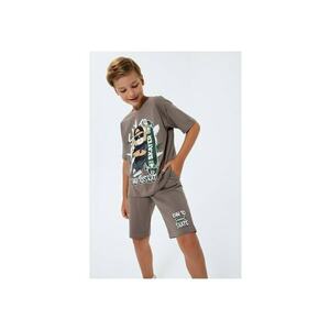 Set doua piese cu tricou si pantaloni scurti - pentru baieti - Maro inchis imagine