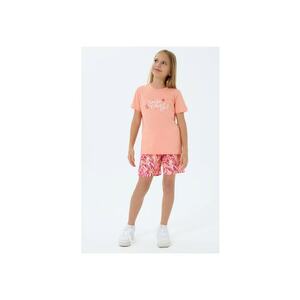 Set doua piese cu tricou si pantaloni scurti - pentru fete - Portocaliu imagine