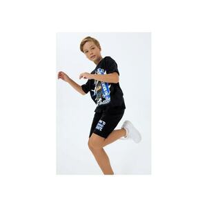 Set doua piese cu tricou si pantaloni scurti - pentru baieti - Negru imagine