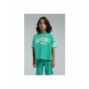 Set doua piese cu tricou si pantaloni scurti - pentru baieti - decolteu la baza gatului si model - Verde menta - Verde menta imagine