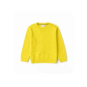 Pulover baieti iDO din tricot - imprimeu cauciucat - deschidere cu nasturi la umar - bumbac si poliamida - Galben - Galben imagine
