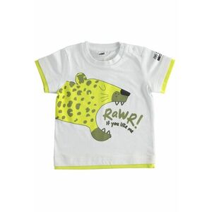 Tricou baieti iDO din bumbac 100% - cu imprimeu leopard verde si mesaj Rawr - maneca scurta - Alb - Galben - imagine