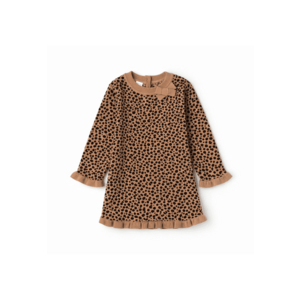 Rochie fete iDO din bumbac tricot - model animal print cu fundita aplicata imagine