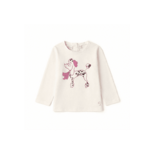 Bluza fete din bumbac elastic cu imprimeu pudel si aplicatii stras maneca lunga Alb crem imagine