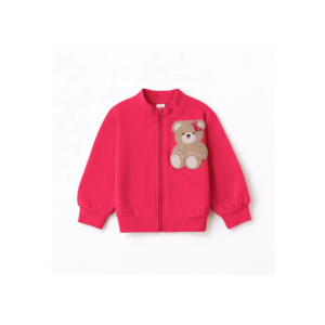 Hanorac fete iDO din bumbac elastic fleece cu fermoar si broderie ursulet stil casual imagine