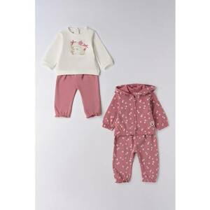 Set de hanorac - bluza si pantaloni - 4 piese - Alb fildes/Roz prafuit imagine