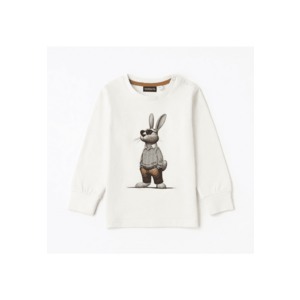 Bluza baieti din bumbac 100% crem cu imprimeu iepuras stilizat imagine