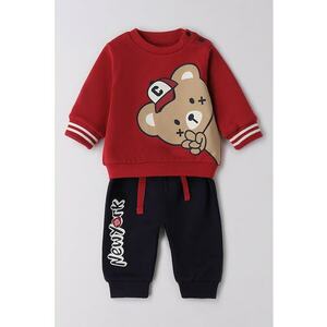 Set de bluza de trening si pantaloni de trening cu model grafic - 2 piese - Rosu/Albastru ultramarin/Maro deschis imagine
