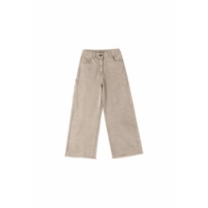 Pantaloni fete iDO din twill elastic din bumbac talie inalta si croiala larga Gri imagine