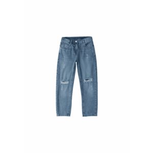 Blugi fete din denim 100% bumbac model cu rupturi si croiala dreapta Albastru deschis imagine