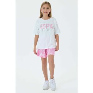 Trening lejer din bumbac cu logo - Alb/Roz pastel imagine