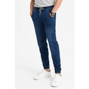 Pantaloni jogger din denim cu talie ajustabila - Albastru imagine