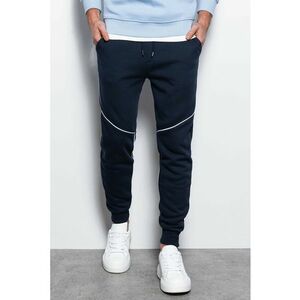 DIVERSE - Pantaloni sport din amestec de bumbac cu snur - Bleumarin imagine