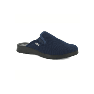 Papuci de casa confortabili - pentru barbati - albastru raiat - cu elastic - talpic piele - Albastru inchis imagine
