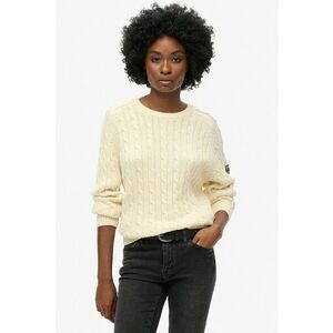 Pulover din bumbac organic cu model torsade - Crem imagine