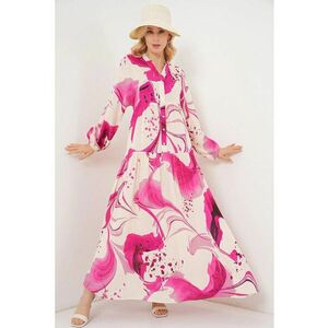 Rochie maxi cu imprimeu - decolteu in V - roz - viscoza imagine