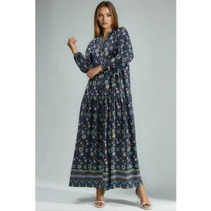 Rochie maxi - decolteu in V - cu imprimeu - negru - viscoza imagine