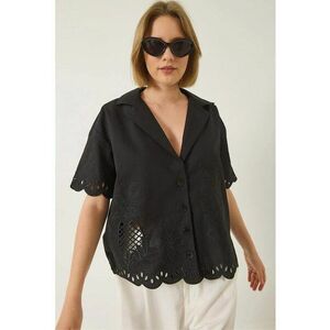 Camasa bumbac brodat - negru - textil - imagine