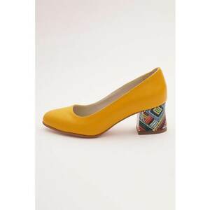 Pantofi de piele cu toc masiv - Galben sofran imagine