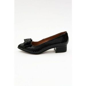 Pantofi de piele cu aspect de piele de sarpe - cu toc masiv - Negru imagine