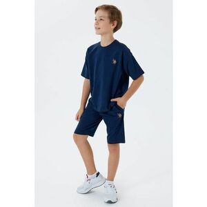 Trening scurt din bumbac cu broderie logo discreta - Bleumarin imagine