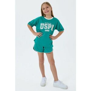Set de tricou si pantaloni scurti cu imprimeu - 2 piese - Alb/Verde persan imagine