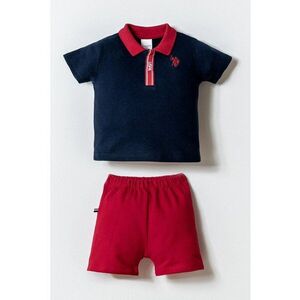 Set de tricou polo si pantaloni scurti - 2 piese - Rosu inchis/Bleumarin imagine