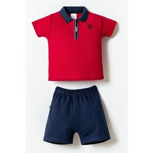 Set de tricou polo si pantaloni scurti - 2 piese - Rosu/Bleumarin imagine